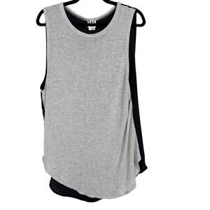 Haute Hippie Large L Mixed Media Tank Top Gray Sheer Black Back Modal Crew Neck